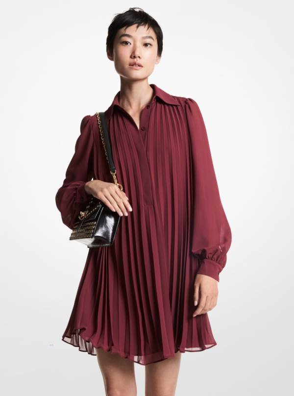 Damske Saty Michael Kors Georgette Pleated Shirt Bordove - Oblecenie Michael Kors Levně | HOMJV-0543